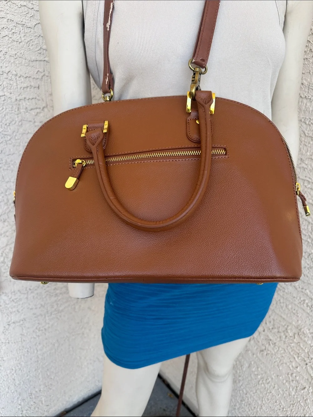 Joy & Iman Caramel Brown Dome Satchel Handbag